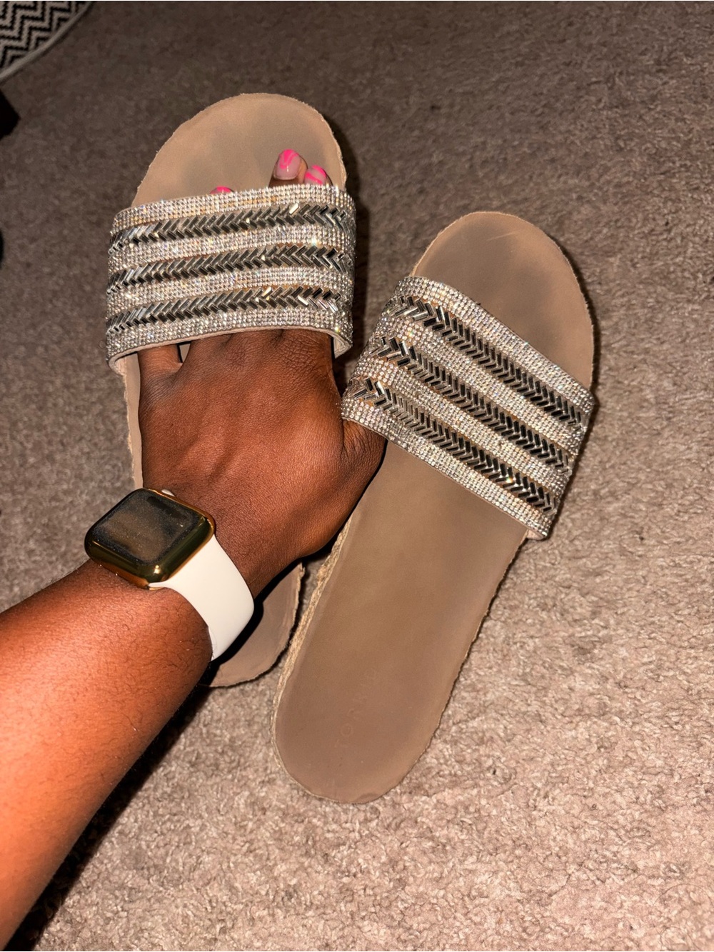Torrid Sparkle Slide Sandals with Rhinestone Straps. Size 10WW